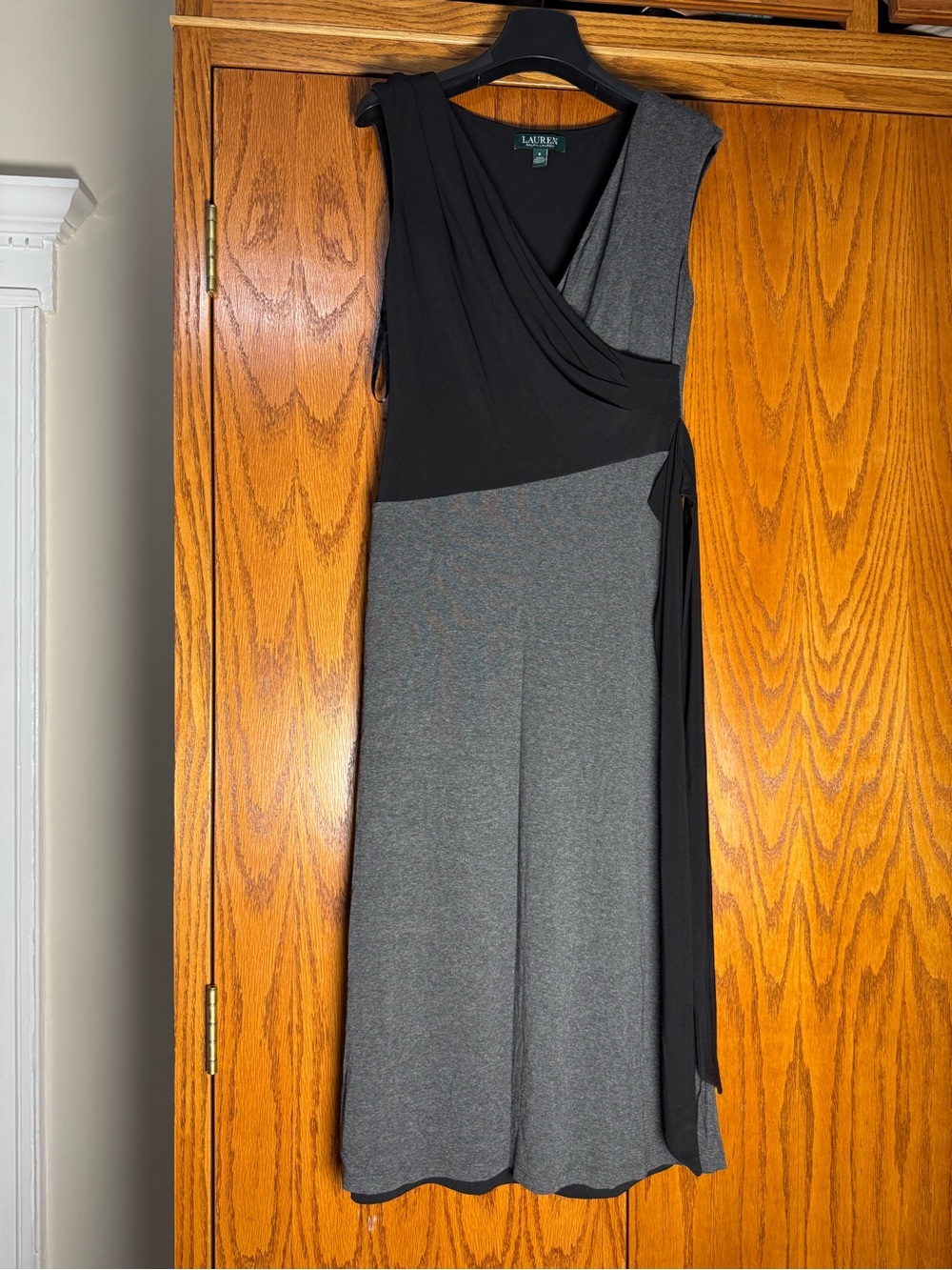 Ralph Lauren Black and Gray One-Shoulder Wrap Dress